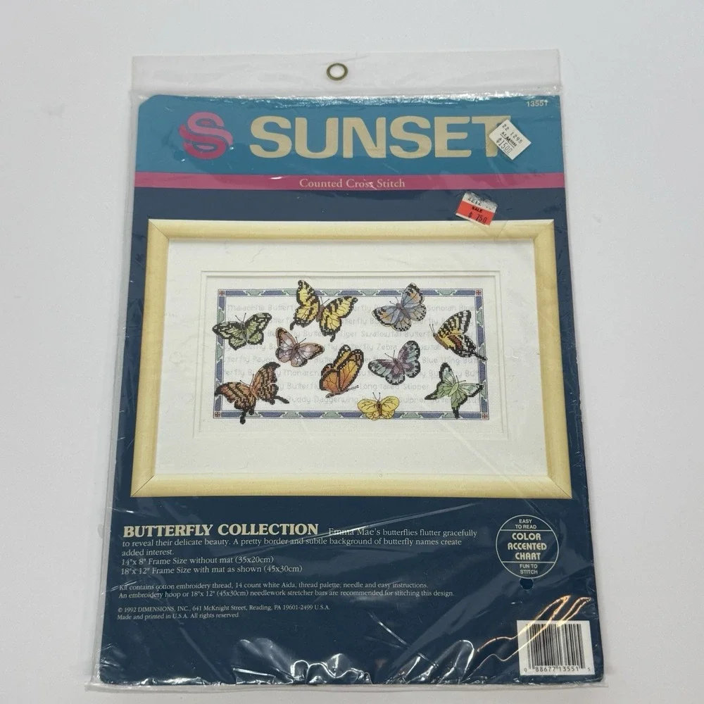 Dimensions Sunset Cross Stitch Kit  #13551 Butterfly Collection VTG 1992 Sealed